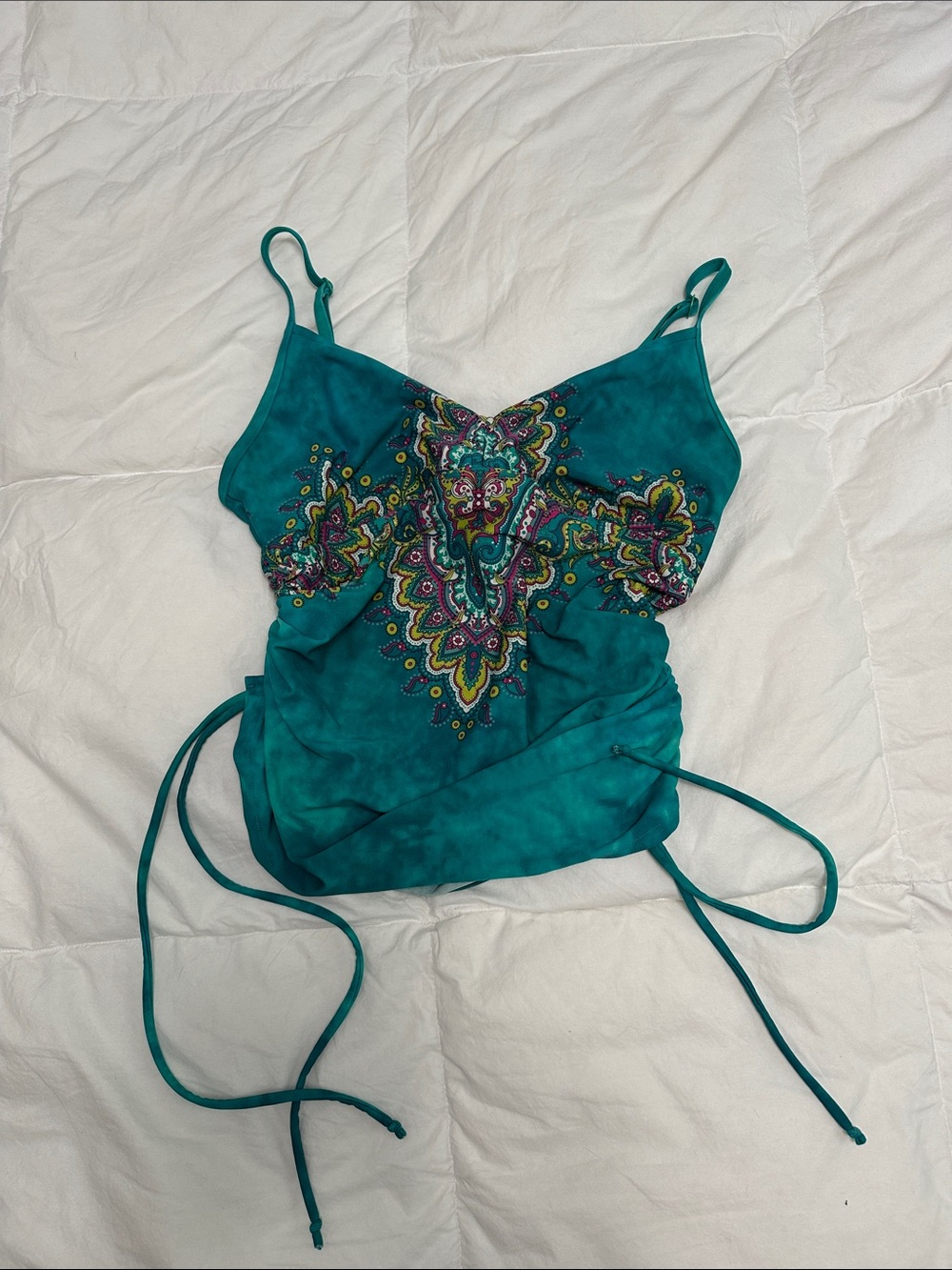 Embroidered Teal Adjustable Swim Top